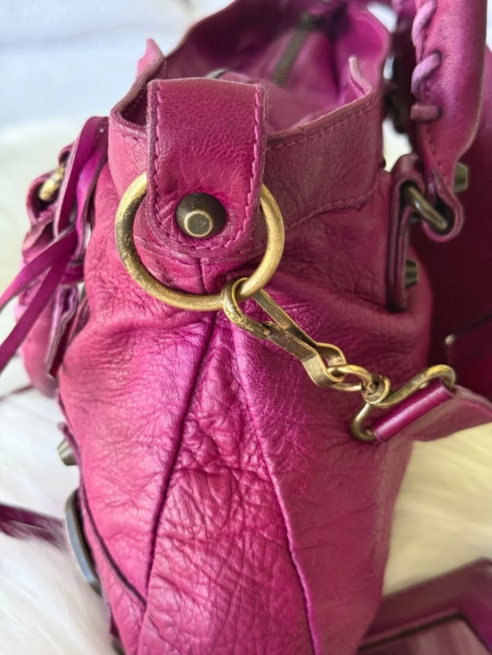 BALENCIAGA CITY BAG FIRST BAG 2005 CHÈVRE LEATHER PURPLE VINTAGE W/MIRROR - Picture 10 of 16